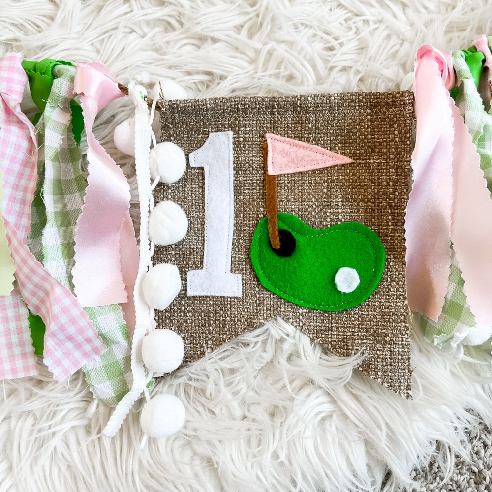 Baby Girl First Birthday Golf Highchair Banner Cake Smash Decor Handmade - Picture 3 of 7